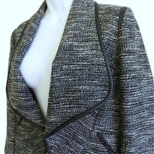 Yigal Azrouel Designer Asymmetrical Blazer Metallic Tweed Lambskin Leather Trim